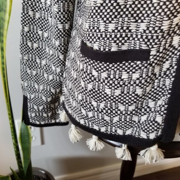 NWT Nanette Lepore Textured Tassel Boho Jacket Cardigan Black and Cream …‌ - Picture 1 of 13